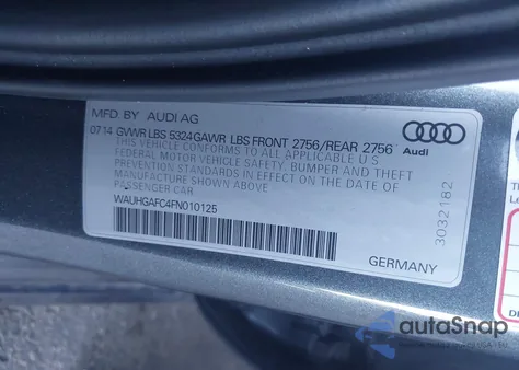 2015 Audi A6 3.0T Premium Plus from USA, damaged, VIN WAUHGAFC4FN010125